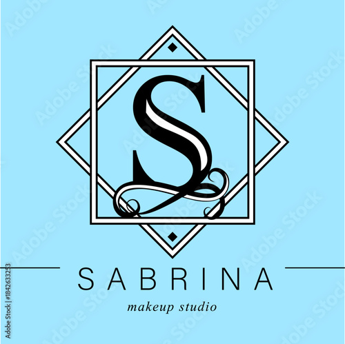 Logo, capital letter S. There is a botanical monogram in two squares - S. with organic plant elements. Vector design. beauty salon. for a tattoo studio.