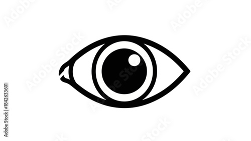 Simple Black and White Stylized Eye Icon on White Background, Vision Symbol