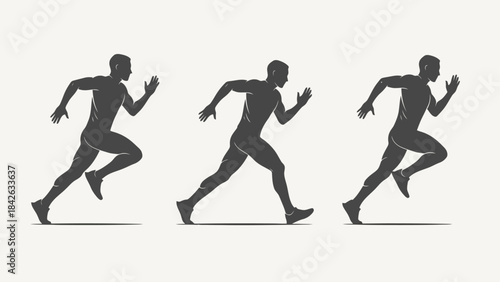 Silhouettes of Athletes Running in a Dynamic Sequence, Illustrating Motion and Speed