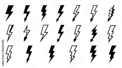 Collection of Lightning Bolt Icons and Symbols in Various Styles and Fills