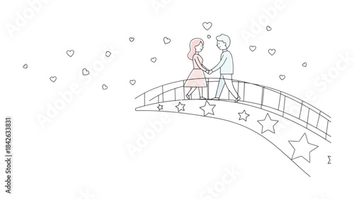 Eternal Embrace:  A tender couple, hands clasped, embarks on a shared journey, their love a beacon amidst a starlit, dreamy sky.