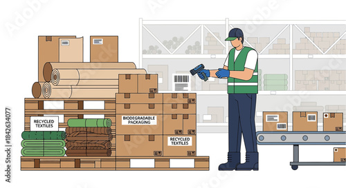 Sustainable warehouse operations illustrating eco-friendly practices and responsible textile