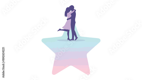 Eternal Embrace: Silhouette of a loving couple embracing on a star. capturing a moment of intimacy and love against a soft, dreamy backdrop.