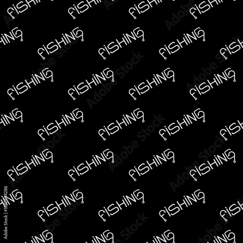 Fishing word seamless pattern isolated on black background