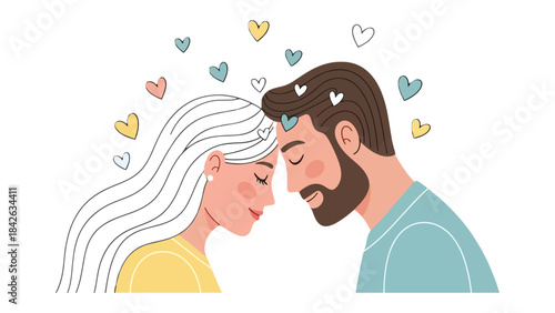 Embracing Love: An illustration capturing the tender embrace between a couple, symbolizing their profound affection, adorned with floating hearts.
