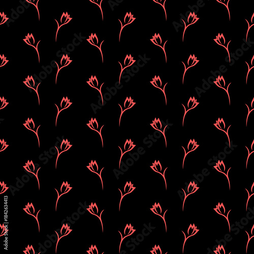 Rose abstract seamless pattern isolated on black background
