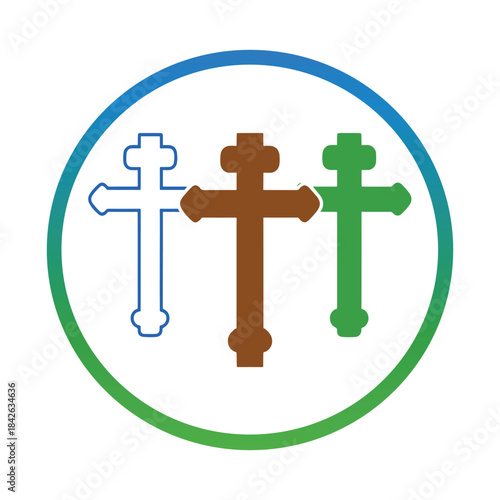 Orthodox Cross Symbol in Brown, White, and Green 