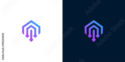 Abstract Hexagonal Shape with Upward Arrows Logo Design