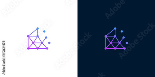 Futuristic abstract connection logo featuring a unique geometric mesh of vibrant lines and nodes, representing growth, data, and digital innovation