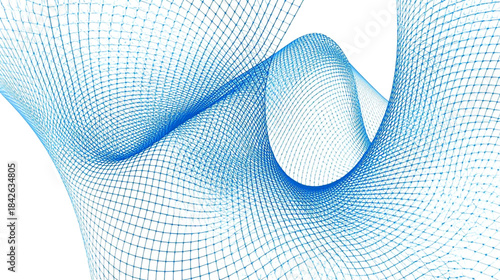 A blue wireframe mesh surface with a curved shape isolated on