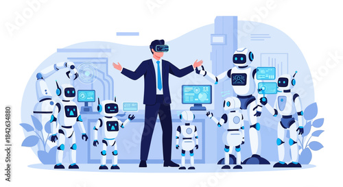 Virtual reality training overseeing collaborative humanoid robot development in lab environment