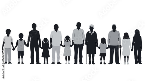 Diverse Multi-Generational Family Silhouettes Holding Hands in Unity