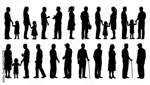 Diverse Silhouettes of People Standing Together, Representing Family and Community Bonds