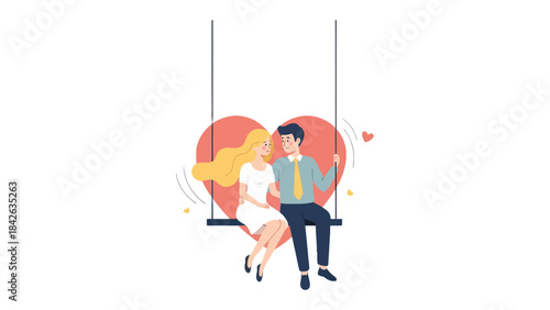 Eternal Affection: A romantic illustration of a couple, swinging gently together with a heart shape background, symbolizing enduring love and connection.