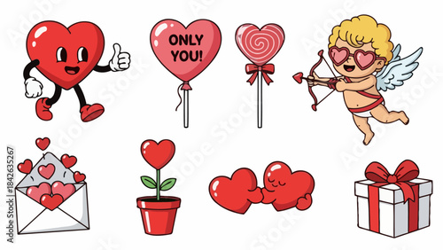 Collection of Cute Valentine's Day Heart Illustrations and Icons for Design