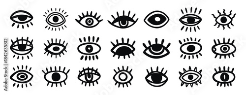 Hand drawn doodle eyes with grunge texture and expressive details