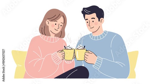 Warm Embrace over Cozy Drinks: A tender moment shared between a couple as they connect over steaming cups of their favorite beverage. Capturing the intimacy and affection of a shared experience.
