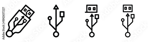 usb line editable vector icon set. back to school outline icons.