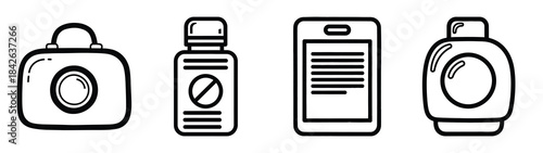 watercolor line editable vector icon set. back to school outline icons.