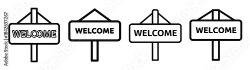 welcome sign line editable vector icon set. back to school outline icons.
