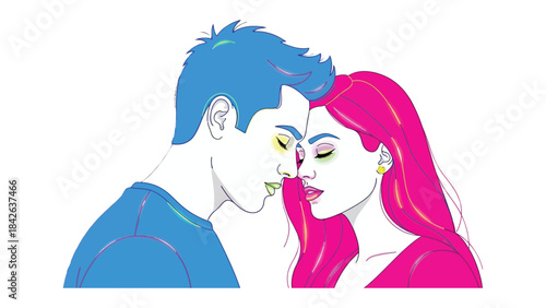 Affectionate Embrace: An illustrative portrayal of a couple sharing an intimate moment, their heads gently touching, capturing the essence of love and connection.