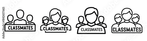 classmates line editable vector icon set. back to school outline icons.