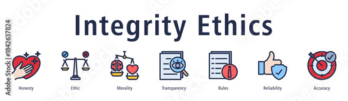 Integrity ethics icon vector concept with honesty, strong ethics, morality, transparency, rules, and reliable values for professional conduct.