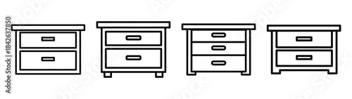 desk drawer line editable vector icon set. back to school outline icons.
