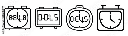 digital clock line editable vector icon set. back to school outline icons.
