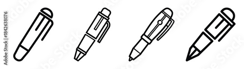 fountain pen line editable vector icon set. back to school outline icons.