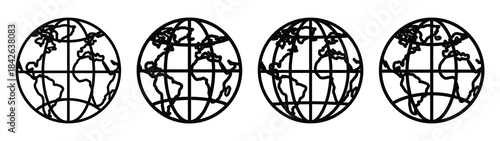 globe earth line editable vector icon set. back to school outline icons.