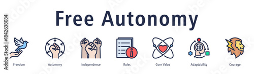 Free autonomy icon vector concept illustrating freedom, independence, autonomy, renewal, values, and self-direction.