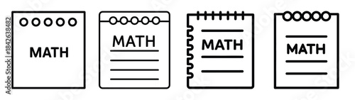 math notes line editable vector icon set. back to school outline icons.