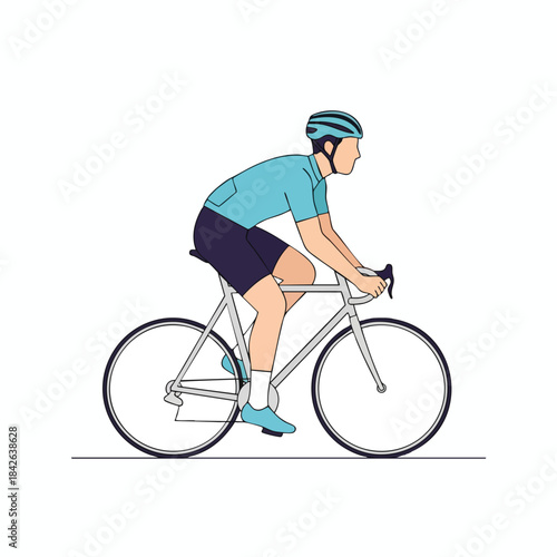 Cyclist in profile wearing a helmet and cycling gear on a road bike