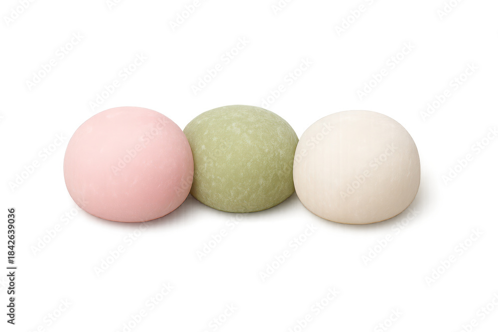 Fototapeta premium Three colorful mochi balls on a transparent background for your design.