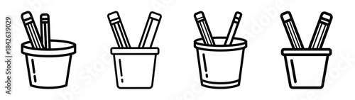 pencil holder line editable vector icon set. back to school outline icons.
