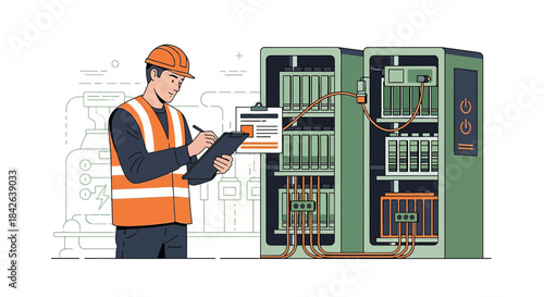 Engineer inspecting server racks in data center for maintenance and performance optimization in