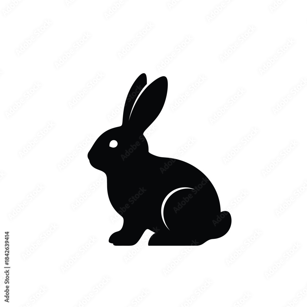 Fototapeta premium Black rabbit silhouette sitting upright silhouette