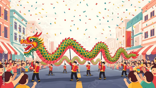 Colorful Dragon Dance Parade Bringing Joy to the Celebration