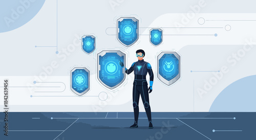 Future cyber security professional safeguarding digital assets with advanced protection systems