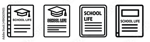 school life line editable vector icon set. back to school outline icons.