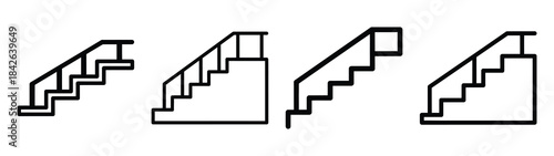 school stairs line editable vector icon set. back to school outline icons.