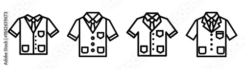 school uniform line editable vector icon set. back to school outline icons.