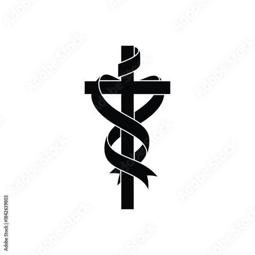 Christian cross with serpent silhouette