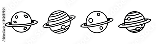 solar system line editable vector icon set. back to school outline icons.