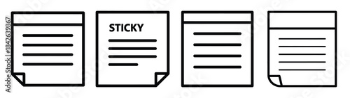 sticky notes line editable vector icon set. back to school outline icons.