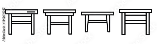 study table line editable vector icon set. back to school outline icons.