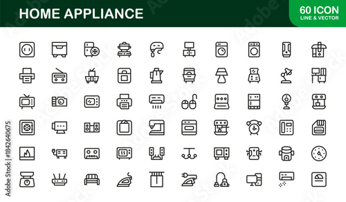 Modern Home Appliance Line Icon Set – Professional minimal kitchen and electronics vector collection for digital projects