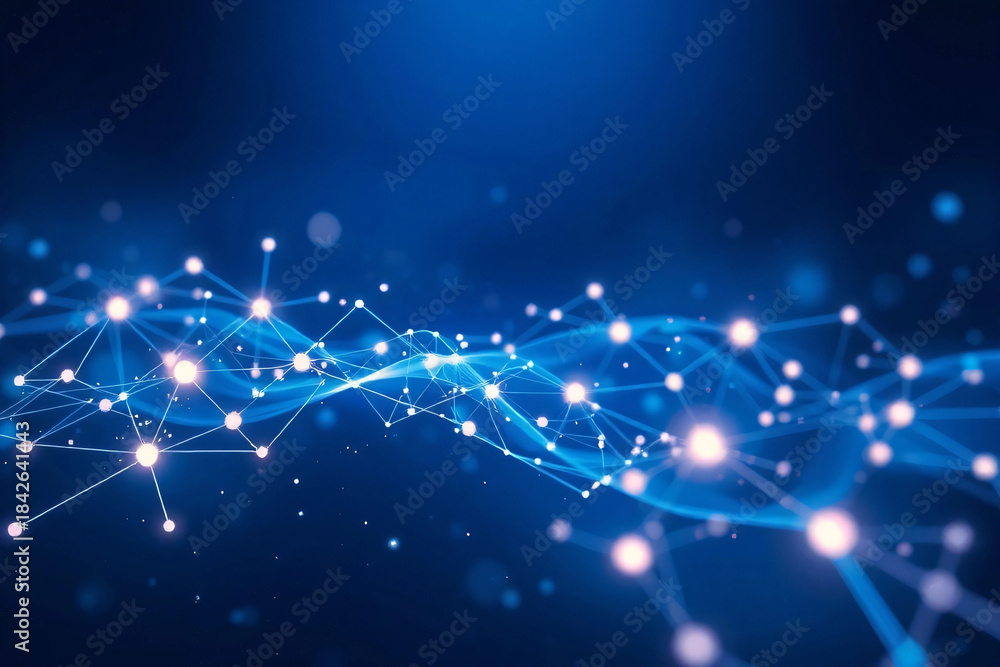 Obraz premium Abstract Network of Interconnected Nodes in a Futuristic Blue Glow