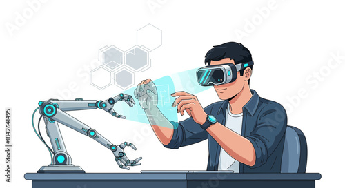 Futuristic interaction through virtual reality and robotic assistance in technological landscape